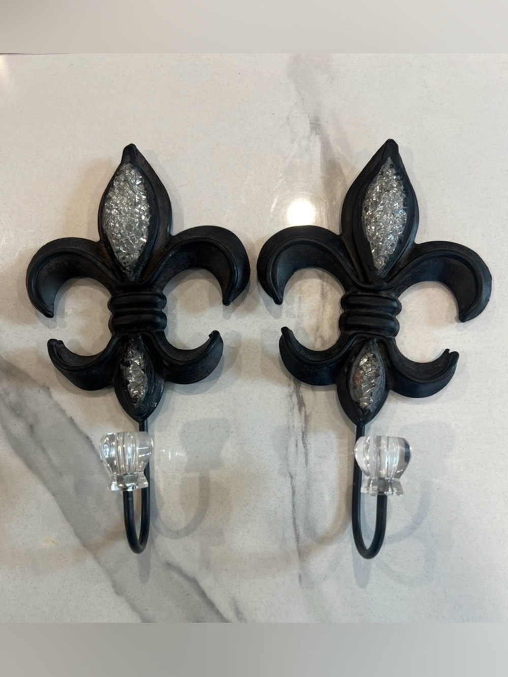 Metal Single Wall Hooks Coat Towel Hanger French Fleur De Lis Set Of 2